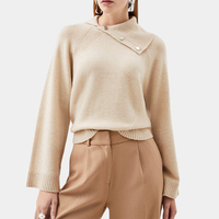 Pull-over décontracté personnalisé avec logo OEM, col rabattu, tricot d'hiver doux et chaud, 97% cachemire, 3% polyamide, pour femme