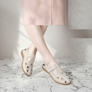 Women's Leather Flat Sandals <b>Open</b> <b>Toe</b> Knit Strap Slip on TPR Sole Casual Summer Walking <b>Shoes</b> - Product Image 2