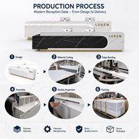 Mostrador de Recepción de Mármol Natural con Luz LED y Detalles en Dorado para Hotel, Venta al por Mayor Directa de Fábrica, Logotipo Personalizado