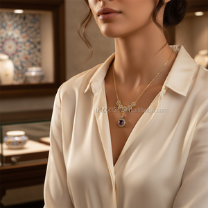 สร้อยคอทองคำ14K ออตโตมันพร้อมจี้เครื่องรางทับทิมสร้อยคอทองคำสำหรับผู้หญิงเครื่องประดับชั้นดีสำหรับผู้หญิงทำจากไก่งวง - Product Image 3