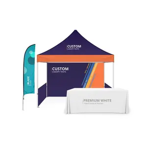 10x10 Foot Custom Logo Booth Ad Printed Table Cover Feather Flag Trade Show Tent