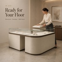 Vitrine à bijoux en verre commercial avec éclairage LED, cadre en acier inoxydable, vitrine durable sur mesure pour bijouterie
