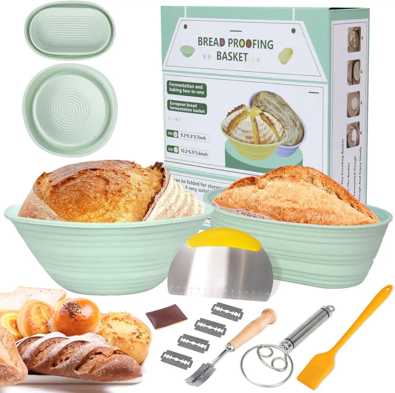Nouveau 2024 Kit de panier de Fermentation pliable antiadhésif avec accessoires Ensemble de paniers à pain en rotin fait main 3-5 jours