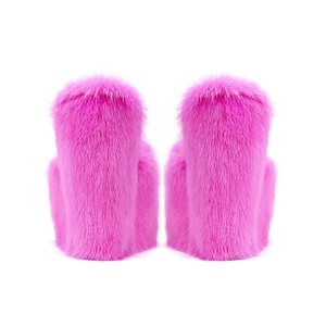 Mules en fourrure à bout ouvert pour femmes, talons hauts moelleux, <span class=keywords><strong>plateforme</strong></span> <span class=keywords><strong>rose</strong></span>, sandales compensées - Product Image 3