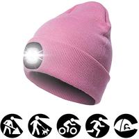 Marchio Del Ricamo personalizzato USB Ricaricabile HA CONDOTTO LA luce Testa di Inverno lavorato a maglia Risvolto Beanie cappello Tuque con la testa della lampada della torcia di Testo