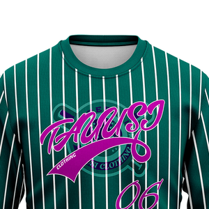 Sudadera de Cuello Redondo con Rayas Verdes y Blancas para Hombre, Sudadera con Logotipo Personalizado, Sudadera Gráfica de Manga Larga, Top de Entrenamiento de Béisbol, Ropa de Invierno al por Mayor - Product Image 3