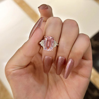 Sgarit Fabricant 6ct Naturel Rose Morganite Bague Emeraude Coupe S925 Argent Fine Jewelry Moissanite Ring Collection
