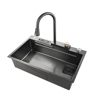 Évier de cuisine moderne noir caché de luxe, évier multifonctionnel, évier de cuisine en cascade, acier inoxydable 304, évier de cuisine intelligent