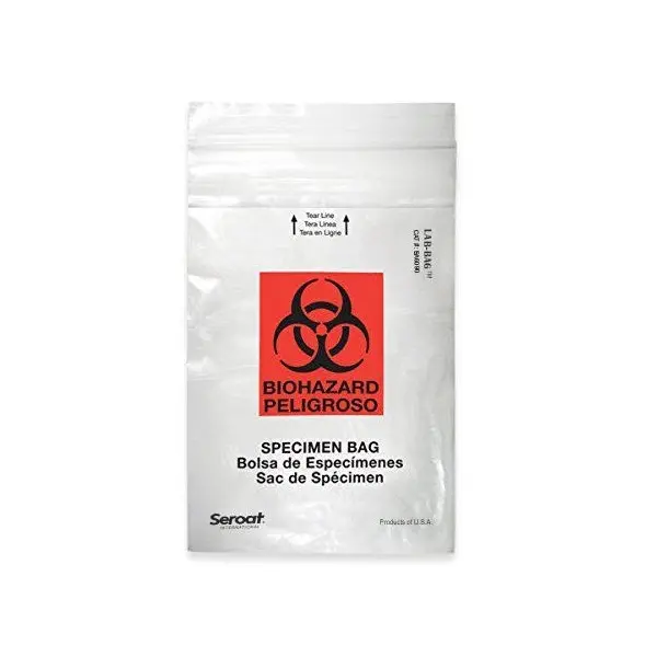 डिस्पोजेबल 6*9 इंच 2 चिकित्सा प्लास्टिक प्रयोगशाला autoclavable biohazard जिपर परिवहन नमूना नमूना बैग