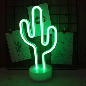 Newwish – cactus vert en plastique alimenté par batterie, panneau en forme de plante, décoration de chambre à coucher, lumière led néon de noël