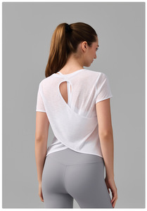 XW-YD393 สินค้าใหม่ <span class=keywords><strong>เสื้อ</strong></span>ออกกำลังกายดีไซน์เว้าหลังแบบผูก ทรงหลวม สไตล์สโมค <span class=keywords><strong>เสื้อ</strong></span><span class=keywords><strong>ผู้หญิง</strong></span>ทรงโอเวอร์ไซส์ <span class=keywords><strong>เสื้อ</strong></span>โยคะ <span class=keywords><strong>เสื้อ</strong></span>ยิมผู้หญิง - Product Image 4