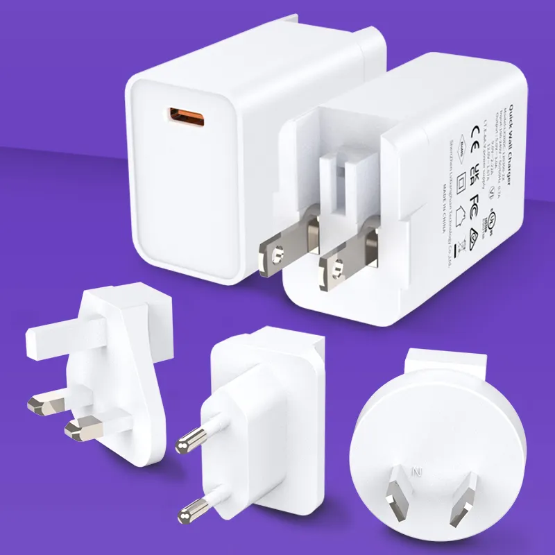 Chargers For Universal pd 20w type-c usb c wall charger with foldable US plug   interchangeable UK AU EU plug for iphone ipad