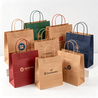 Sac en carton kraft recyclé avec poignée, logo personnalisé imprimé, faible MOQ, vente en gros, emballage pour le shopping