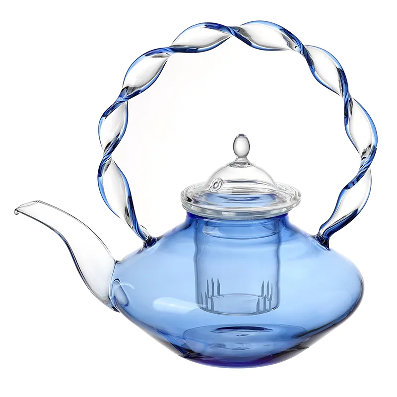 600ML/20OZ resistente ao calor removível l Infusor Bule de vidro azul colorido para chá e café, Clear Leaf Tea Pots