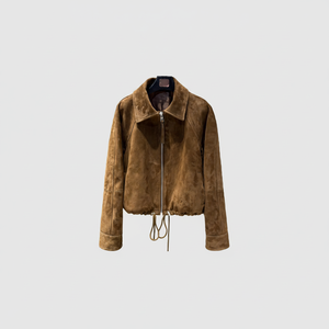 Chaqueta de mujer de piel de oveja de cuero genuino transpirable con detalle de rayas - Product Image 1