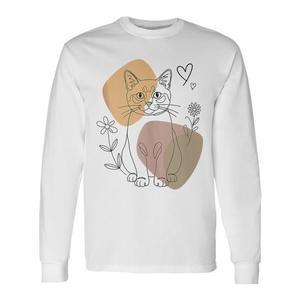 T-shirt a maniche lunghe minimalista con gatto birmano in stile line art, abbigliamento casual unisex per adulti - Product Image 1