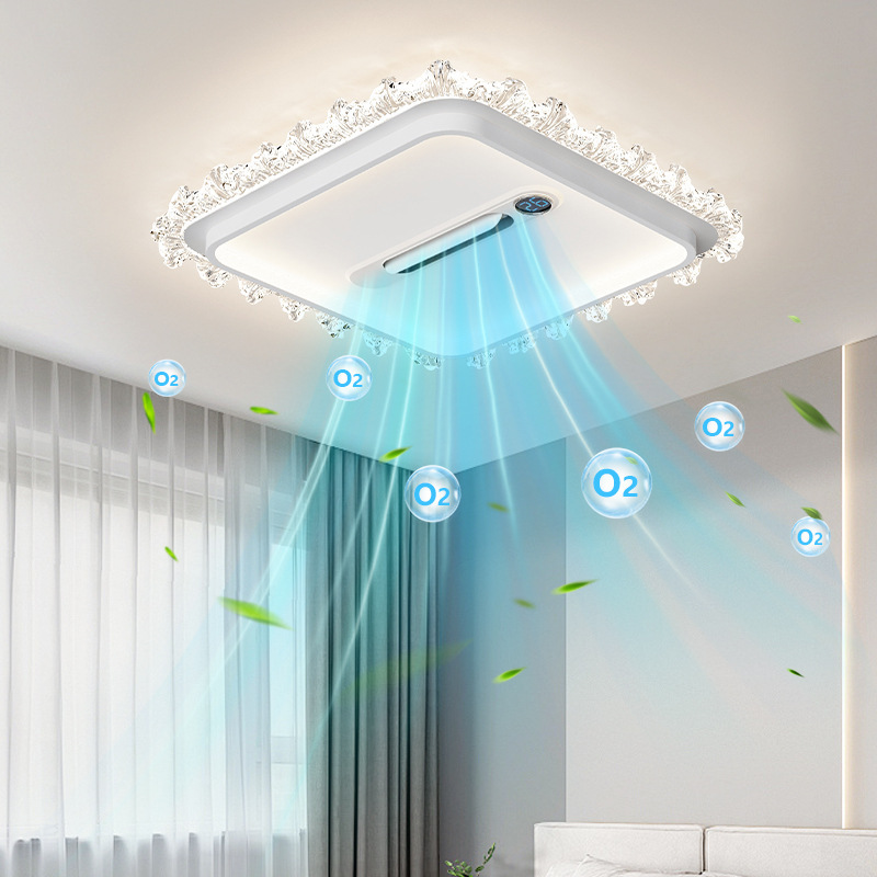 Leafless Iron Fan Ceiling Lamp Living Room Cross-Border Optional English 110V Voice Control Three-Color Dimming