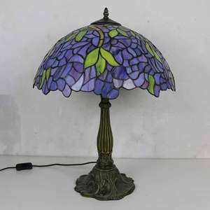 LongHuiJing Wisteria Stained Glass Lampshade Tiffany Table Lamps Antique Art Style Desk Lamp With Lotus Metal Base - Product Image 5