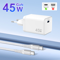 Chargeur mural rapide pour téléphone portable et ordinateur portable, 45W GaN PD Type C compact, prise EU, câble C vers C, OEM ODM, vente en gros