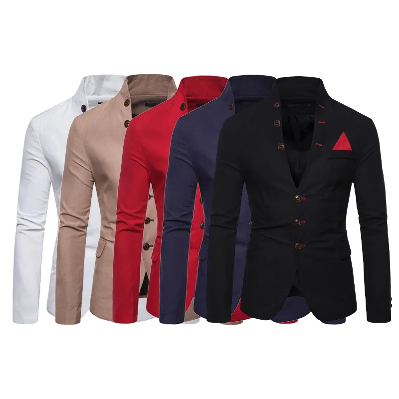 Men's Suits Jackets Solid Stand Collar Slim Fit Single Button Dress Suit For Men Fashion Casual Blazer