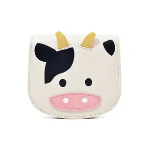 Dropshipping karikatür PU deri cüzdan sevimli inek baskı bozuk para cüzdanı kredi kart çantası kız moda bilek çanta