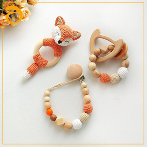Jouets sensoriels Fox, attache-sucette, perles en <span class=keywords><strong>bois</strong></span>, <span class=keywords><strong>hochet</strong></span> en silicone - Product Image 4