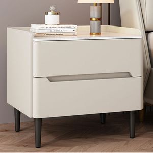 Modern Nightstand Solid Wood Top Two Drawer <b>Storage</b> Bedroom Furniture Minimalist Design Light Luxury Style - Product Image 2