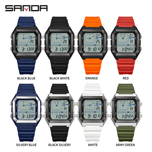 SANDA 6307 モダンレトロデジタルメンズ腕時計 デュアルタイム表示 TPUストラップ 防水 ストリートスタイル 男性用時計 ギフト タイムピース - Product Image 6