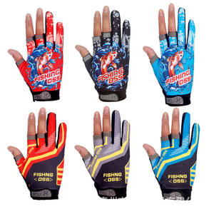Gants de pêche à trois doigts en nylon respirant et antidérapant pour la pêche en mer, fermeture à boucle et crochets unisexe - Product Image 1