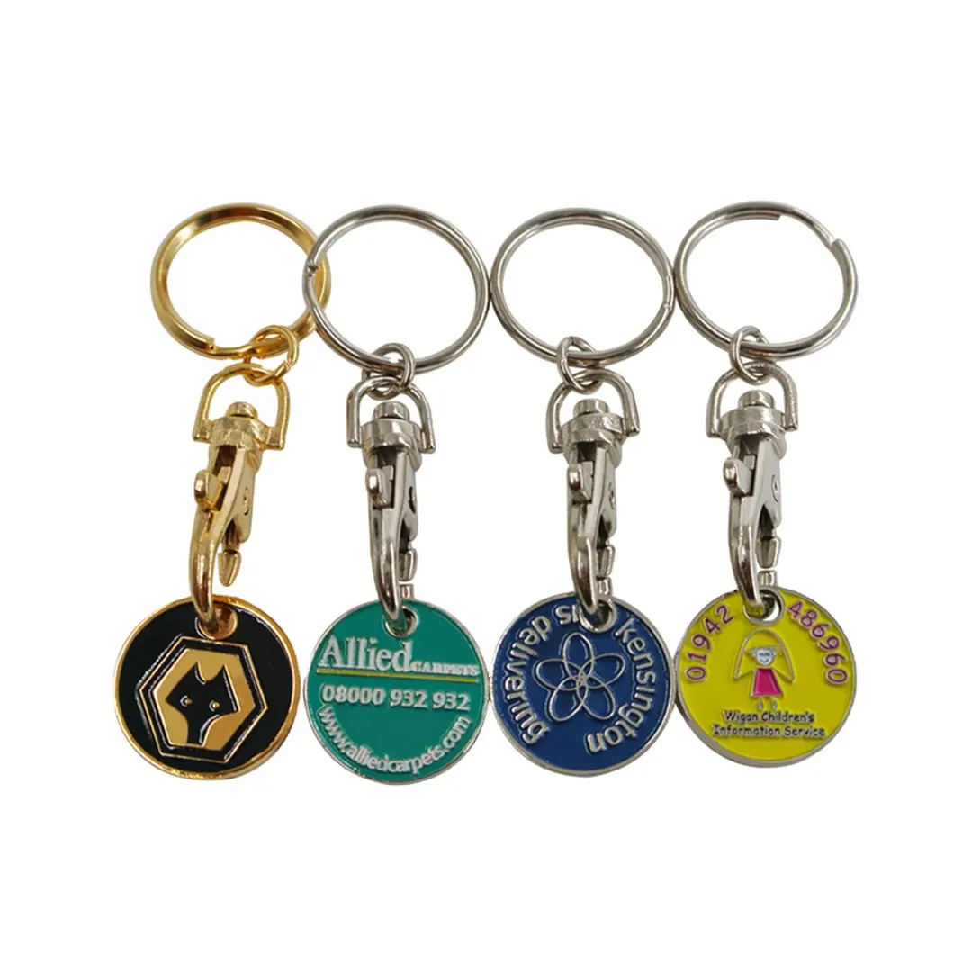 Porte-clés personnalisé, estampage en métal avec serrure, porte-monnaie, chariot avec logo, caddie de shopping, euro