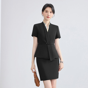 Women's Short Sleeve Suit Set Summer Thin Elegant Professional Workwear Commuting Uniform Polyester Fiber 94.2 Spandex 5.8 - Product Image 4