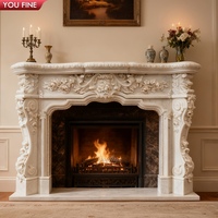 YOUFINE Cheminée en marbre de style classique romain, sculptée à la main avec des motifs floraux, pour la décoration d'hôtels haut de gamme