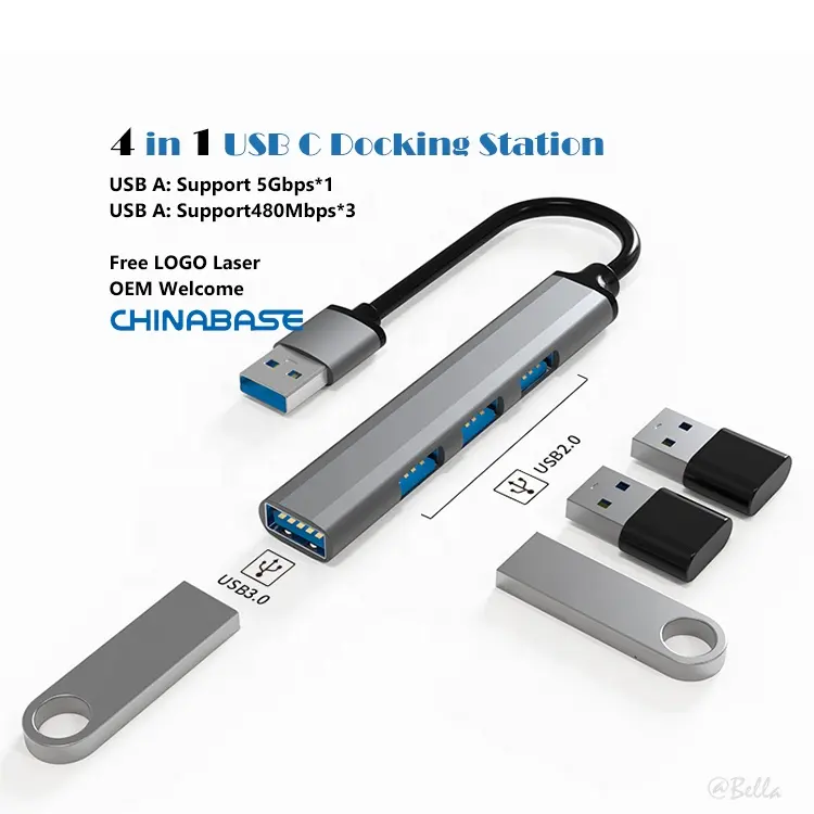 Pembagi USB untuk Laptop Multiport USB A ke 4 USB 3.0 Hub Expander Transfer Data cepat kompatibel dengan Windows PC Mac Printer