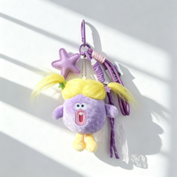 Porte-clés en peluche monstre aux cheveux désordonnés, design anime amusant, poupée en peluche douce et durable, avec cordon tressé, accessoire de sac polyvalent