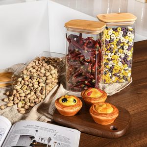 Recipiente de Vidrio Borosilicato Cuadrado Transparente Personalizable para Almacenamiento de Especias en la Cocina, con Tapas de Bambú - Product Image 2