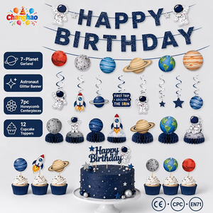 Kit Complet de Décoration Thème Astronaute Spatial : Bannière de Fête, Guirlande Spirale Étoile et Planète, et Nid d'Abeille Astronaute Terrestre pour Anniversaire - Product Image 2