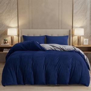 Set <span class=keywords><strong>Copripiumino</strong></span> in Velluto Cristallo Bicolore, Kit Biancheria da Letto in Velluto Cristallo <span class=keywords><strong>Tinta</strong></span> <span class=keywords><strong>Unita</strong></span>, Copriletto Caldo e Confortevole - Product Image 2