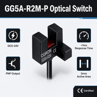 Interrupteur optique CORON GG5A-R2M-P à sortie PNP, type traversant, profondeur de rainure 5 mm, contrôle de haute précision, forme R, câble de 2 m