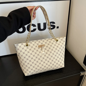 Tas bahu motif alfabet untuk wanita, tas tangan kapasitas besar, tas bahu bergaya sederhana motif alfabet Retro, tas Tote untuk perjalanan bisnis, tas wanita