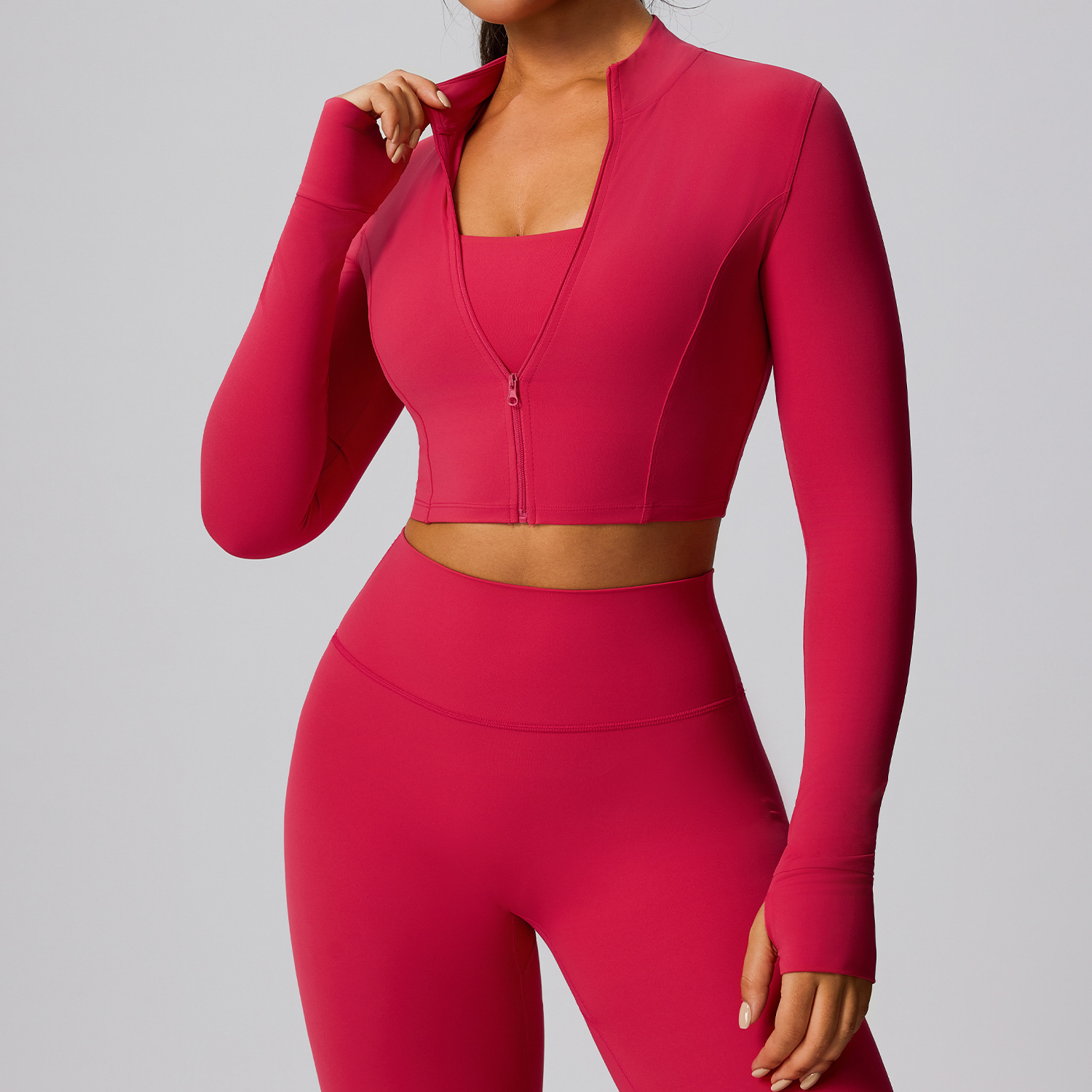 European American Outdoor Running Long-Sleeved Fitness Coat for Women Autumn Winter Quick-Drying Sports Yoga Suit Active Tops
