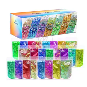 Chunky Glitter 48 jars Chameleon Color Shift Mixed Holographic Iridescent Flake Sequin for Tumbler Craft Nail Makeup Resin