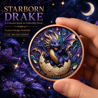 Pièce de monnaie Dragon nouveau-né en cuivre fin 999 de 1 oz, haute relief, effet UV, petite créature mythique, art