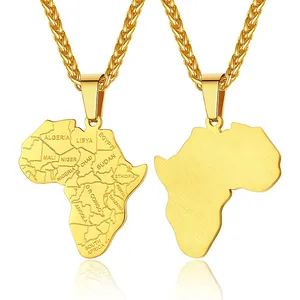 महिलाओं को पुरुषों के गहने कस्टम 18K सोना मढ़वाया स्टेनलेस स्टील देवियों अफ्रीकी मानचित्र लटकन हार