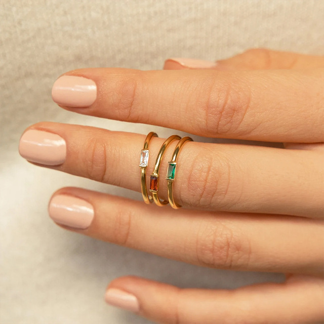 JZ241 December Birthstone Ring Cubic Zirconia Stainless Steel Rings 18K Gold Plated Women's Stackable Geometric Ring