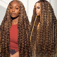 Perruque Lace Front 13x4 en Cheveux Humains Naturels, Couleur Mèches 4/27, Cheveux Cambodgiens Bruts Bouclés Profonds, Sans Colle, pour Femmes Noires - Vente en Gros