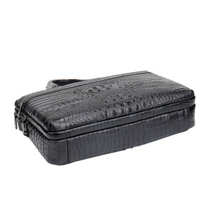 Sac à bandoulière en cuir véritable noir pour ordinateur portable, motif crocodile/alligator, en cuir de vachette, pour homme d'affaires - Product Image 4