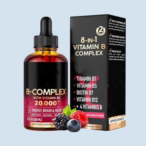 60 ml B-Complex <b>Vitamin</b> B <b>Liquid</b> Drops with <b>Vitamin</b> B5 20000 mcg Energy Brain Heart Support Vegan Natural Oral <b>Liquid</b> Supplement - Product Image 1