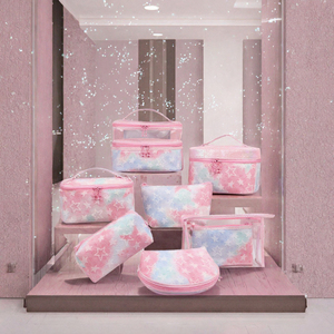 Gradient Pink Star Makeup <b>Bag</b> <b>Large</b> Capacity Cosmetic Toiletry Case <b>Zipper</b> <b>Storage</b> Pouch Travel Organizer - Product Image 3