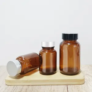 60 75 100 120 150 200 250 300 400 500 ml wide mouth amber Glass capsules tablet Pill Bottle With Screw Cap