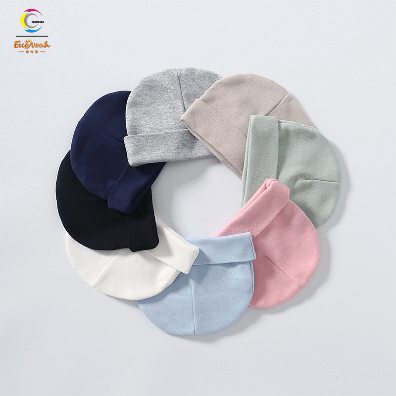 Однотонные шапки для новорожденных, детская шапка из 100% хлопка, двухслойные шапочки для младенцев, принимаем заказы OEM